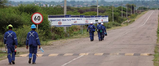 Miners walking back to 11 shaft at Impala Platinum mine in Rustenburg,11 miners lost their lives and 75 were injured in an accident on 27 November 2023. (Photo: Felix Dlangamandla)