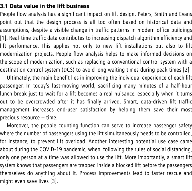 3.1 Data value in the lift business People flow analysis has a significant impact on lift design. Peters, Smith and E...