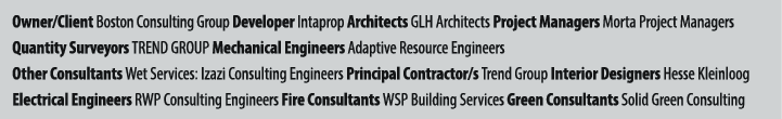 Owner/Client Boston Consulting Group Developer Intaprop Architects GLH Architects Project Managers Morta Project Mana...