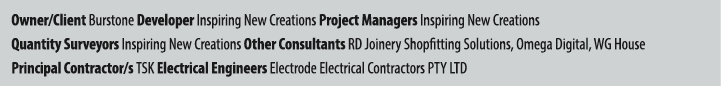 Owner/Client Burstone Developer Inspiring New Creations Project Managers Inspiring New Creations Quantity Surveyors I...