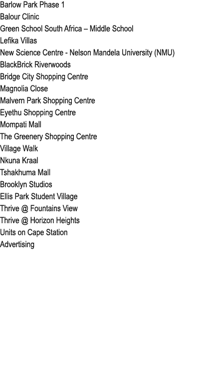 Barlow Park Phase 1 Balour Clinic Green School South Africa – Middle School Lefika Villas New Science Centre Nelson M...
