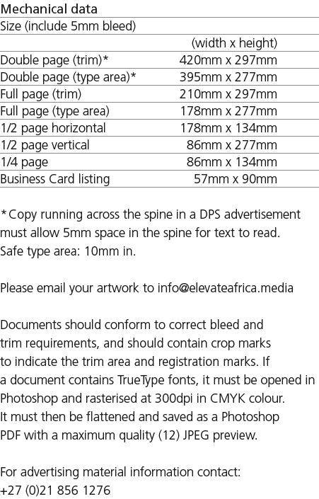 Mechanical data Size (include 5mm bleed) (width x height) Double page (trim)* 420mm x 297mm Double page (type area)* ...